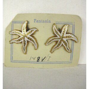 Starfish Earrings CLIP ON Goldtone Vintage 50s 60s Estate Fantasia Enamel